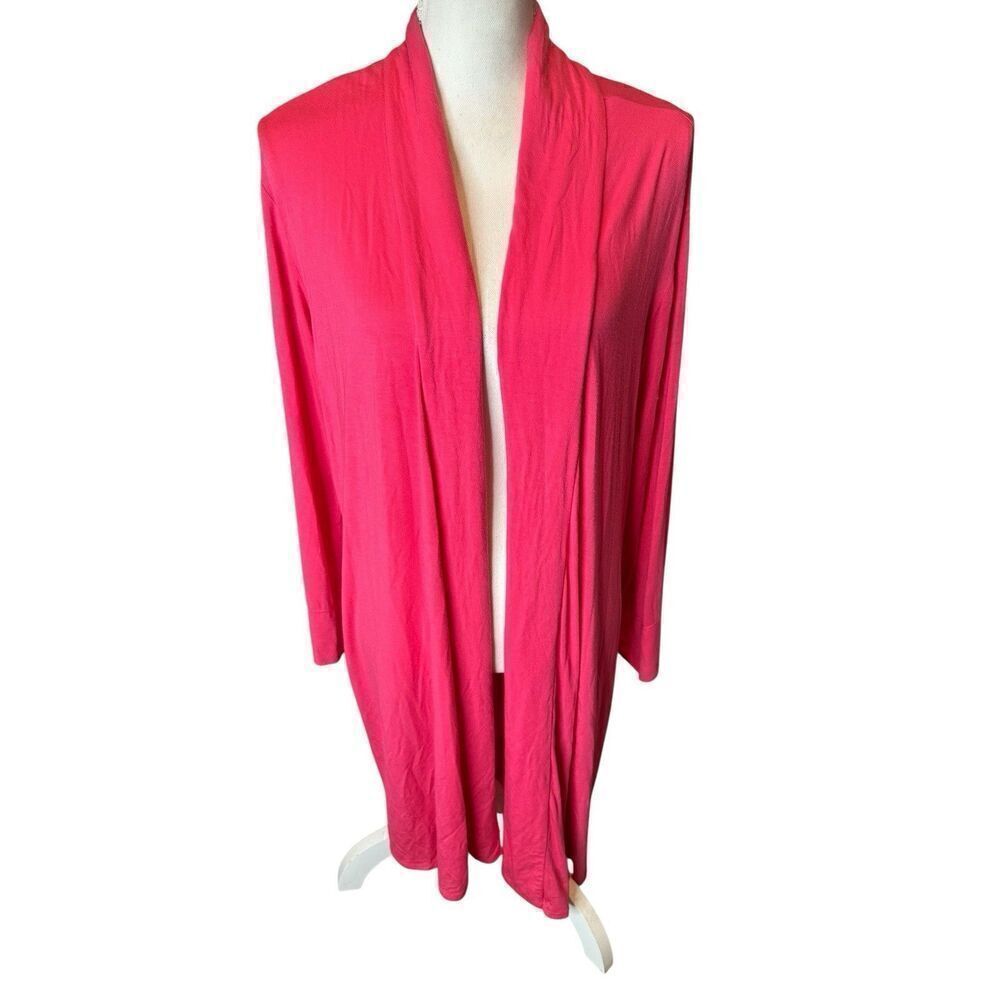 NATORI Ponte Knit Topper Open Cardigan Kimono Lounge Flow Pink Sz Large